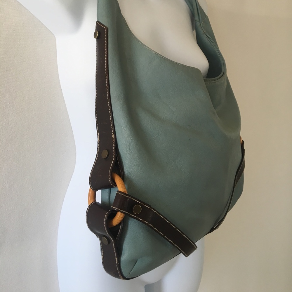 VtG RaRe🐬GuIa’S GeNuiNe ItaLiAn CalF sKin LeAtHer Teal BlUe BaMb0o HoB0 🔥 - Picture 4 of 12